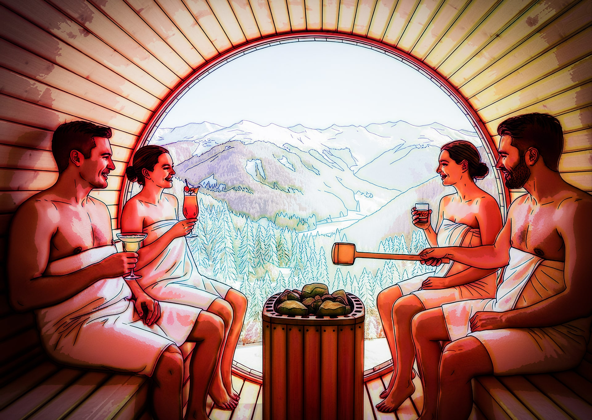 Sauna with mountain view